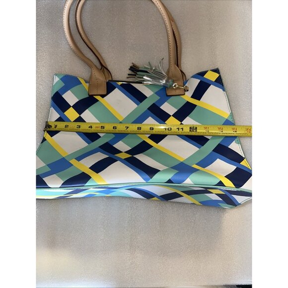 Kate Landry Multicolor Geometric Tote Bag With Tassel Accent & Dual Handles - Picture 8 of 11
